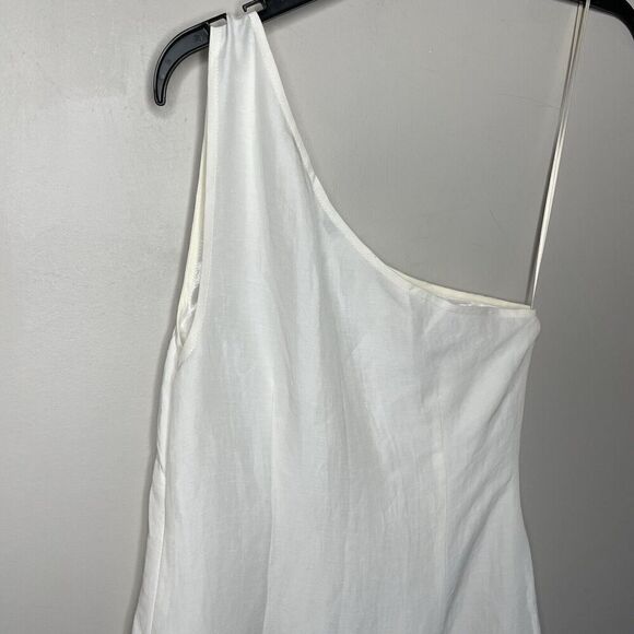 MADEWELL Midi Dress Women 2 One-Shoulder Sleeveless NEW Ivory Linen Blend NQ624 - Picture 9 of 14
